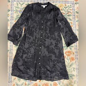 Diane Von Furstenberg Sheer Silk Black Burnout Mini Dress Tunic Top Size 8